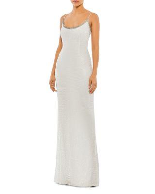 Beaded Spaghetti Strap Column Gown by MAC DUGGAL