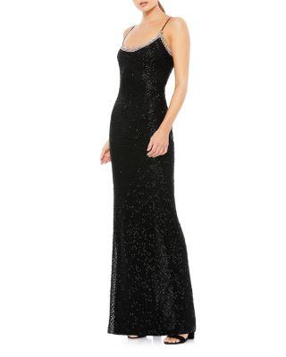 Beaded Spaghetti Strap Column Gown by MAC DUGGAL