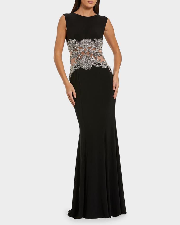 Beaded-Waist Sleeveless Jersey Gown by MAC DUGGAL