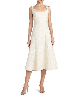 Boucle Embellished Square Neck A Line Midi Dress by MAC DUGGAL