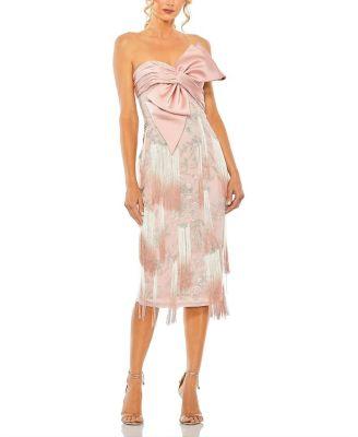 Bow Front Ombre Fringe Detailed Dress by MAC DUGGAL
