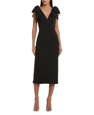 Bow Strap Crepe Fitted Midi Dress by MAC DUGGAL