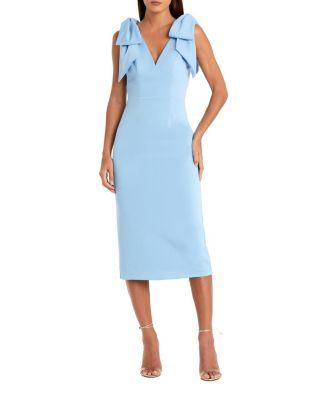 Bow Strap Crepe Fitted Midi Dress by MAC DUGGAL