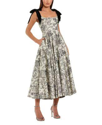 Brocade A Line Midi Dress with Bow Straps by MAC DUGGAL