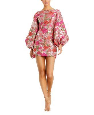 Brocade Balloon Sleeve Fitted Mini Dress by MAC DUGGAL