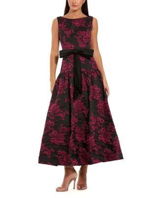 Brocade Sleeveless Midi Dress With Satin Bow by MAC DUGGAL