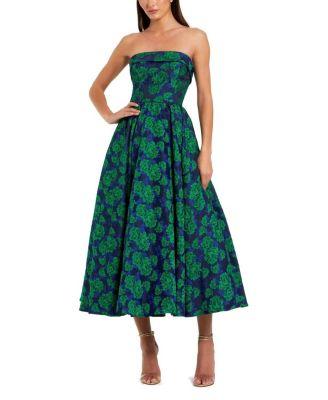 Brocade Strapless A Line Midi Dress by MAC DUGGAL