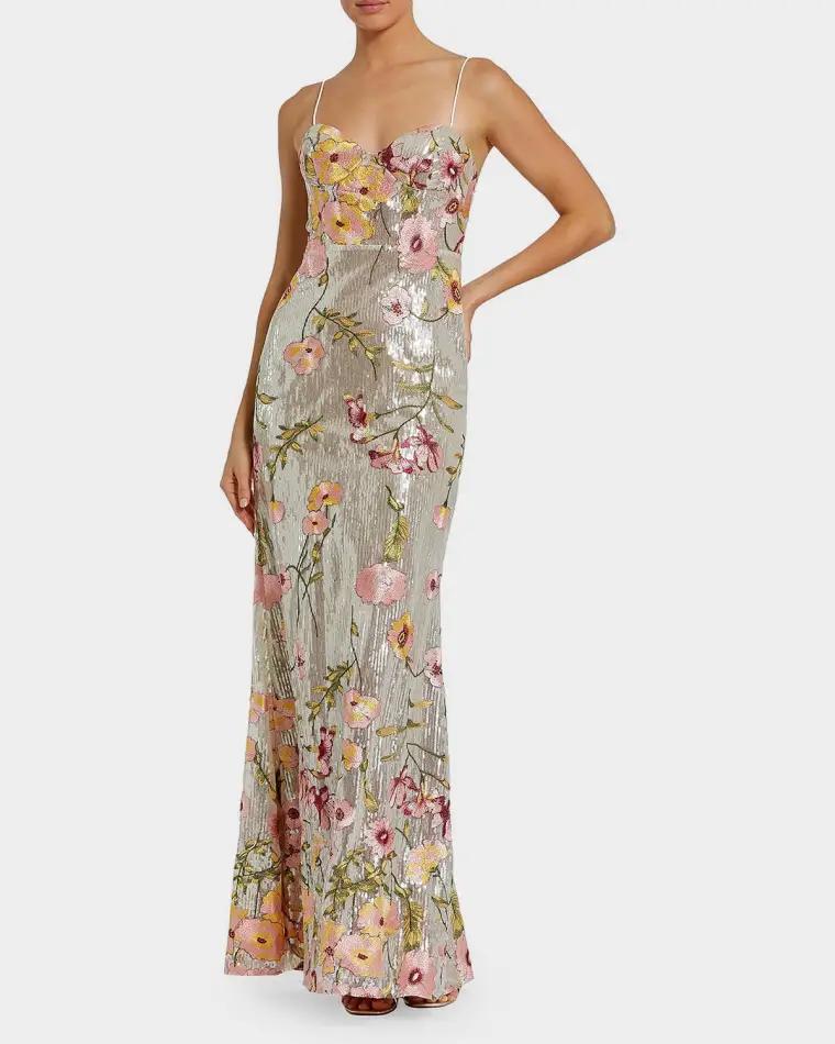Bustier Floral Appliqué Gown by MAC DUGGAL