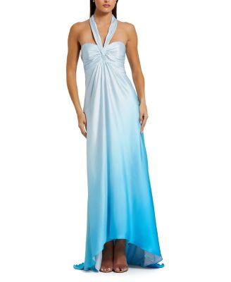 Charmeuse Tie Halter Neck Ombre Gown by MAC DUGGAL
