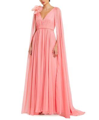 Chiffon V-Neck Gown With Cape Sleeves by MAC DUGGAL