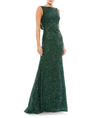 Cowl Back Boat Neck Sequined Evening Gown by MAC DUGGAL