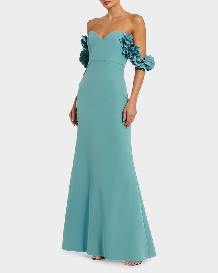Crepe 3D Flower Off-the-Shoulder Gown by MAC DUGGAL