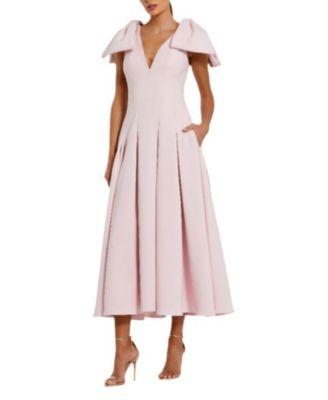 Crepe A Line With Bow Straps Midi Dress by MAC DUGGAL