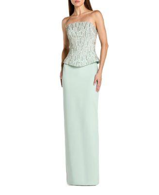 Crepe Embellished Corset Strapless Column Gown by MAC DUGGAL