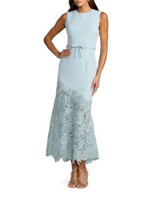 Crepe Embroidered Hem Sleeveless Midi Dress by MAC DUGGAL