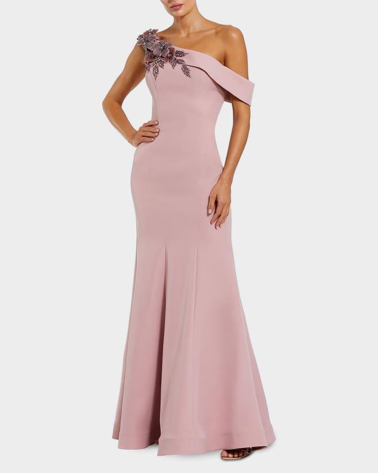 Crepe Floral Beaded Off-Shoulder Mermaid Gown by MAC DUGGAL