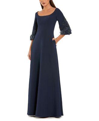Crepe Gown With Floral Embellished Sleeves by MAC DUGGAL