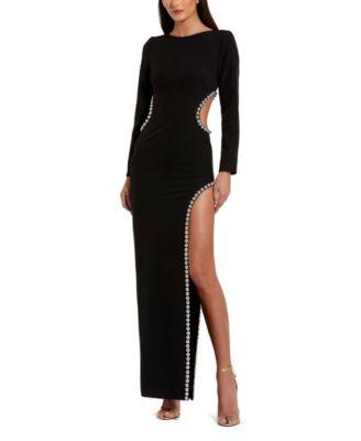 Crepe Long Sleeve Gown With Beaded Cut Outs by MAC DUGGAL