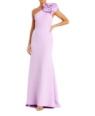 Crepe One Shoulder Gown With 3D Flower by MAC DUGGAL