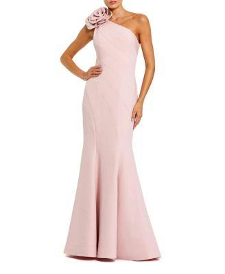 Crepe One Shoulder Mermaid Gown with 3D Flower by MAC DUGGAL