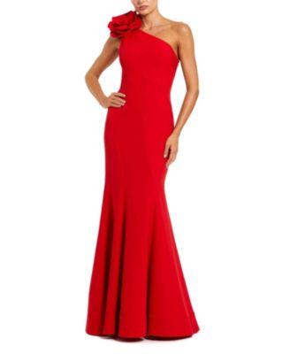 Crepe One Shoulder Mermaid Gown with 3D Flower by MAC DUGGAL