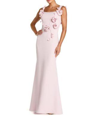 Crepe Sleeveless Column Gown with Floral Detail by MAC DUGGAL