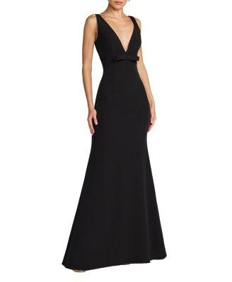 Crepe Sleeveless V Neck Mermaid Gown with Bow by MAC DUGGAL