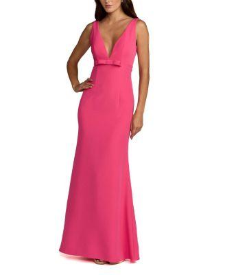 Crepe Sleeveless V Neck Mermaid Gown with Bow by MAC DUGGAL