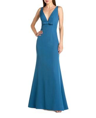 Crepe Sleeveless V Neck Mermaid Gown with Bow by MAC DUGGAL