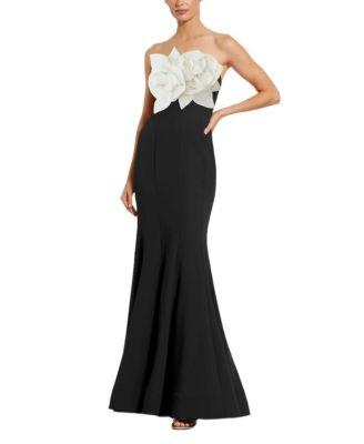 Crepe Strapless Mermaid with 3D Flowers Gown by MAC DUGGAL