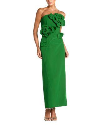 Crepe Strapless Midi Dress with 3D Flower Detail by MAC DUGGAL