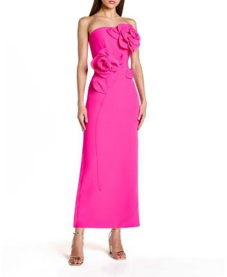 Crepe Strapless Midi Dress with 3D Flower Detail by MAC DUGGAL