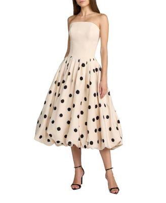 Crepe Strapless Polka Dot Bubble Skirt Midi Dress by MAC DUGGAL