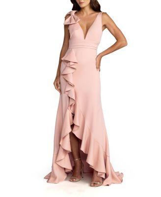 Crepe V Neck Sleeveless Gown with Bow by MAC DUGGAL