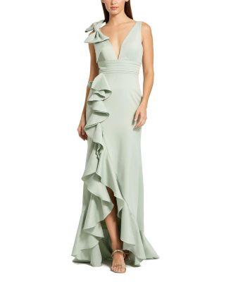 Crepe V Neck Sleeveless Gown with Bow by MAC DUGGAL