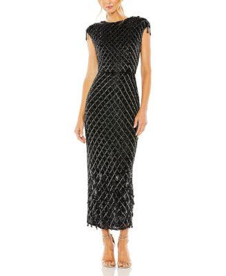 Crystal Fringe Detail High Neck Dress by MAC DUGGAL
