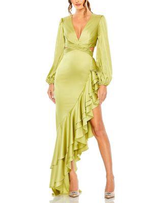 Cut Out Asymmetrical Ruffle Gown by MAC DUGGAL