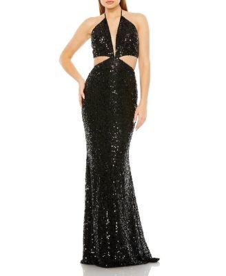 Cut Out Halter Tie Back Sequin Gown by MAC DUGGAL