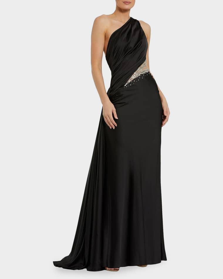 Cutout Satin One-Shoulder Gown by MAC DUGGAL