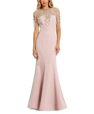 Draped Pearl Beaded Detail Mermaid Gown by MAC DUGGAL