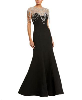 Draped Pearl Beaded Detail Mermaid Gown by MAC DUGGAL