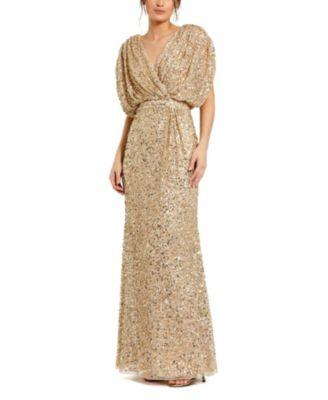 Draped Sleeve V Neck Gown by MAC DUGGAL