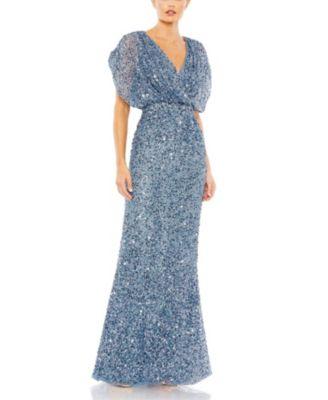 Draped Sleeve V Neck Gown by MAC DUGGAL