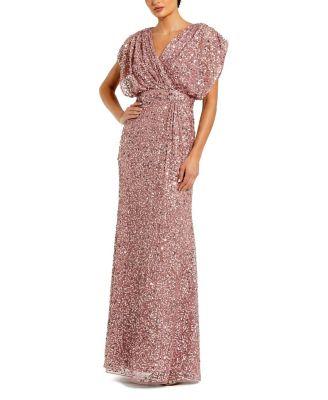 Draped Sleeve V Neck Gown by MAC DUGGAL