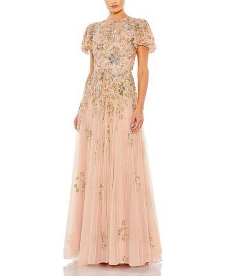 Embellished Butterfly Sleeve High Neck Gown by MAC DUGGAL