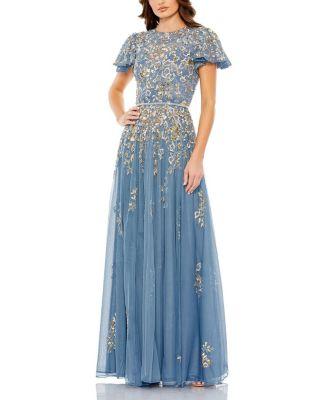 Embellished Butterfly Sleeve High Neck Gown by MAC DUGGAL