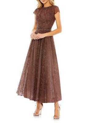 Embellished Cap Sleeve A Line Dress by MAC DUGGAL