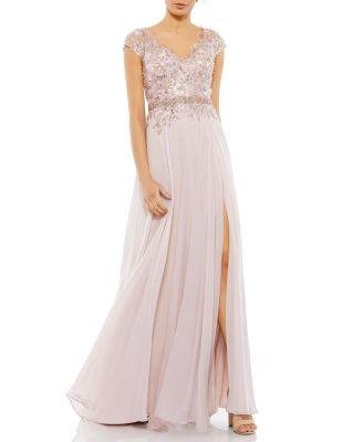 Embellished Cap Sleeve Bodice Flowy Gown by MAC DUGGAL