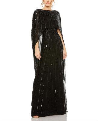 Embellished Column Cape Gown by MAC DUGGAL