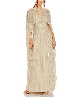 Embellished Column Cape Gown by MAC DUGGAL